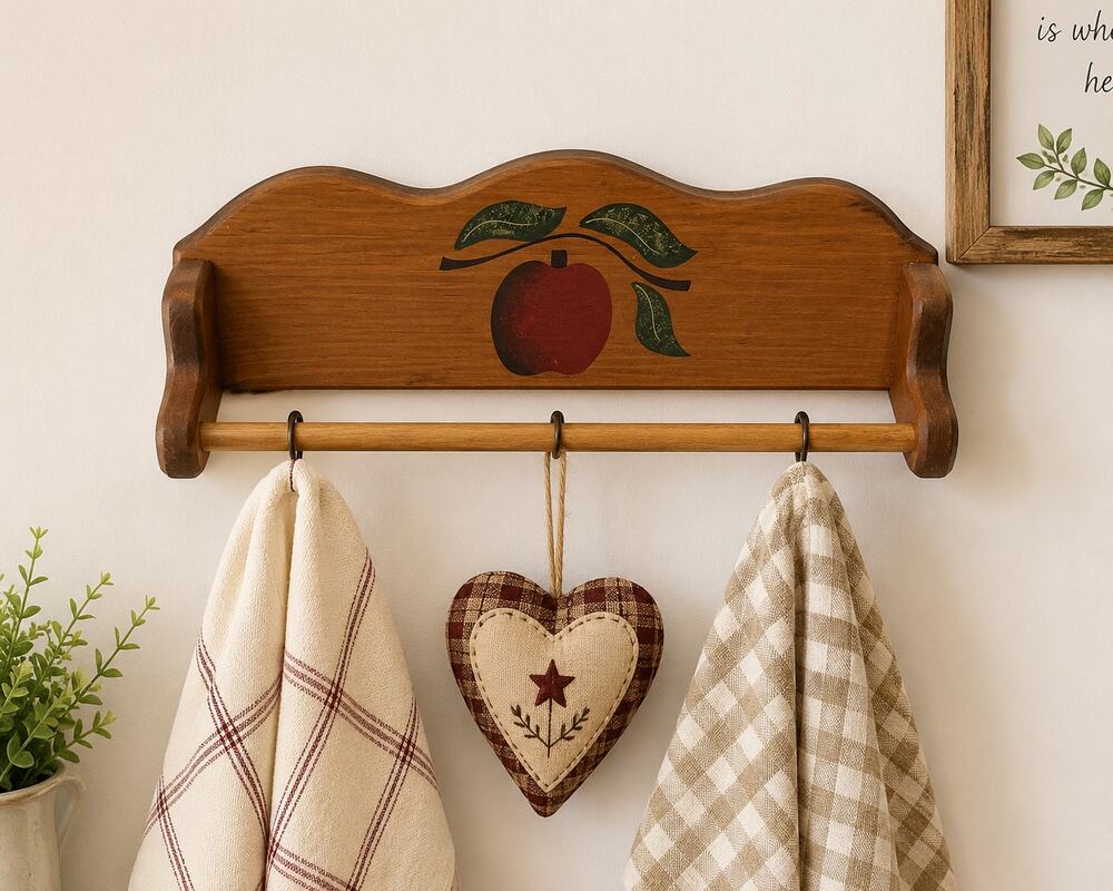 Handmade Wooden Wall Hanging Rack Apple Country Farmhouse Primitive Kitchen
